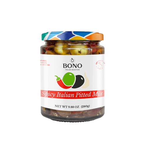 Bono Spicy Italian Pitted Mix in Olive Oil, 9.88 oz Olives & Capers Bono