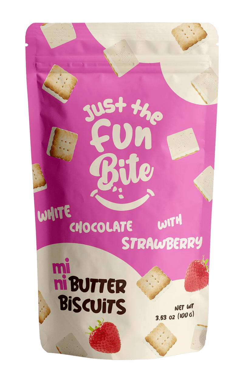 Just The Fun Bite White Chocolate with Strawberry Covered Butter Biscuits , 3.53 oz Sweets & Snacks Just The Fun Part