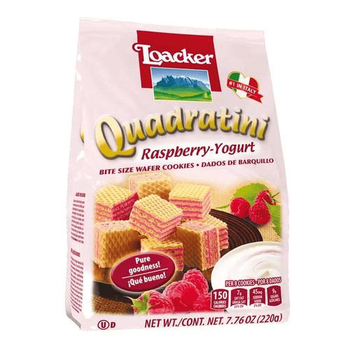 Loacker Quadratini Raspberry-Yoghurt Cube Wafers, 7.76 oz Sweets & Snacks Loacker