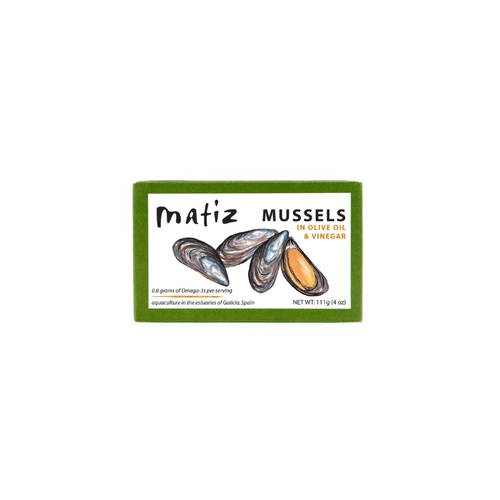 Matiz Gallego Organic Mussels in Olive Oil and Vinegar, 4 oz Seafood Matiz