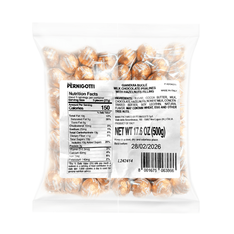 Pernigotti Milk & Hazelnut Chocolate Bar, 30g - Shop Now - Meats & Eats