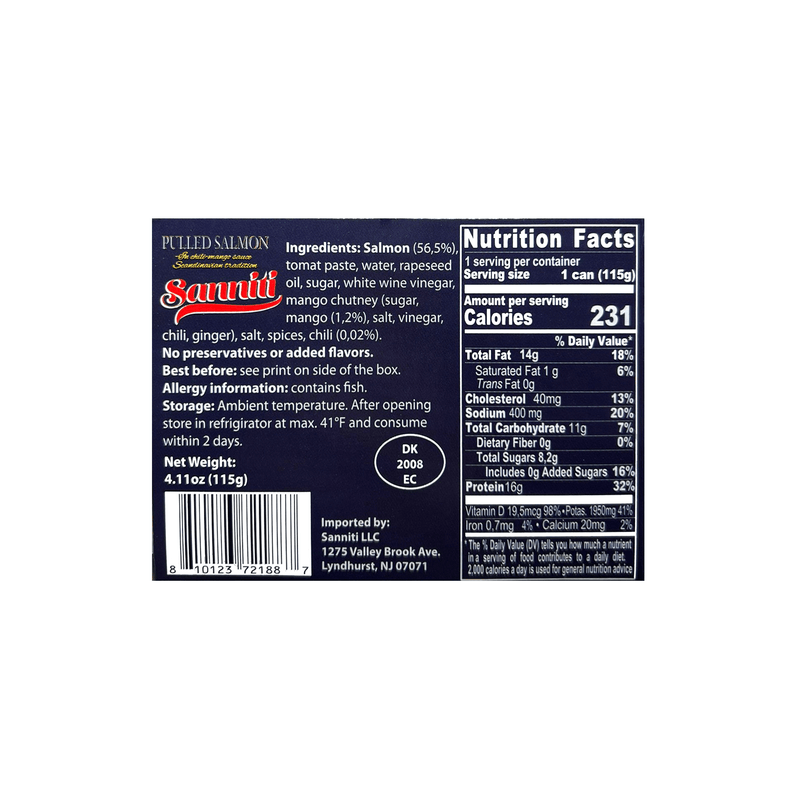 Sanniti Pulled Salmon in Chili Mango Sauce, 4.1 oz Seafood Sanniti 