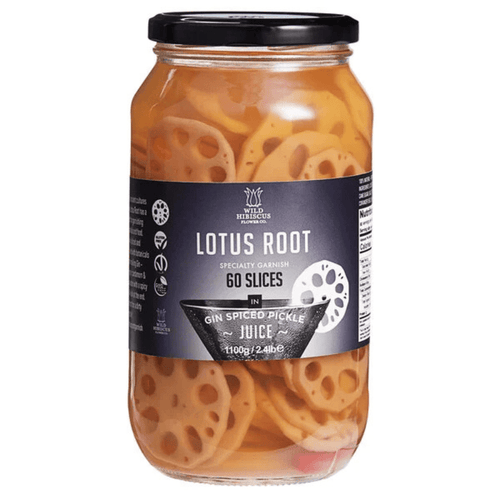 Wild Hibiscus Lotus Root Slices in Gin Spiced Pickled Juice, 2.4 Lbs For The Bar Wild Hibiscus