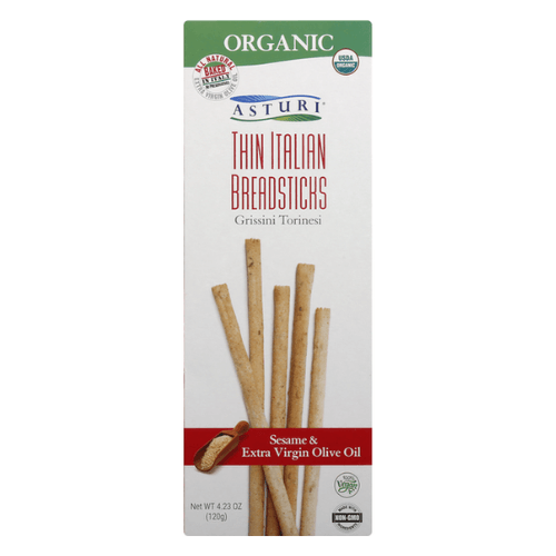 Asturi Organic Thin Italian Breadsticks with Sesame & Extra Virgin Olive Oil, 4.23 oz Sweets & Snacks Asturi
