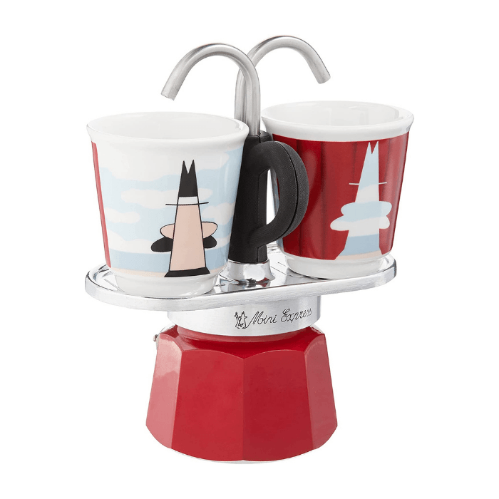Bialetti Moka Express 2-Cup Mini Magritte Stovetop Espresso Maker with Cups