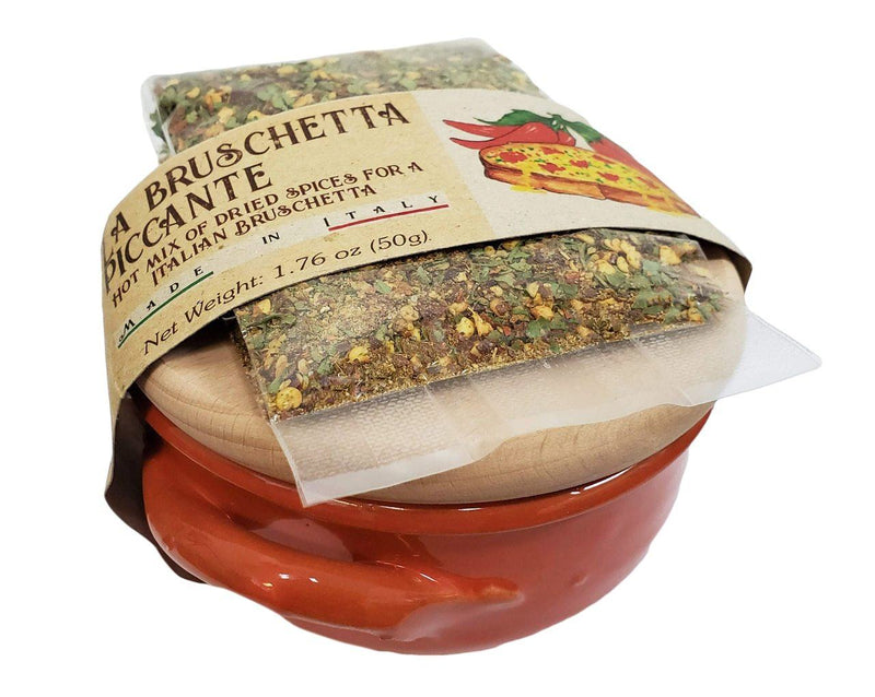 Casarecci Ricetta Bruschetta Piccante with Terracotta Ceramic Bowl, 1.7 oz