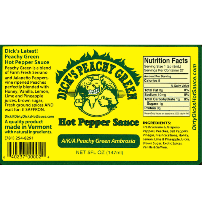 Dirty Dick's Peachy Green Hot Pepper Sauce, 5 oz Sauces & Condiments Dirty Dick's 