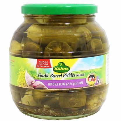 Kuhne Garlic Kosher Barrel Pickles, 35.9 oz