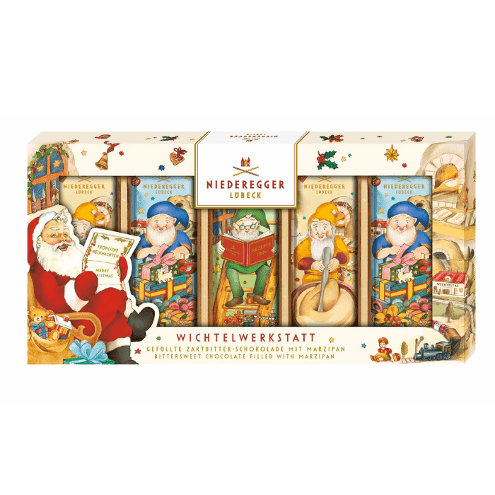 Niederegger Chocolate Covered Marzipan Bars in Elves Workshop Gift Pack, 6.1 oz Sweets & Snacks Niederegger