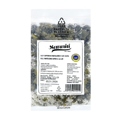 Sanniti Capers Pantelleria in Sea Salt IGP, 250 grams Olives & Capers Sanniti