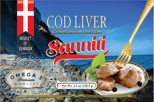 Sanniti Danish Cod Liver, 4.27 oz (121 g) Seafood Sanniti