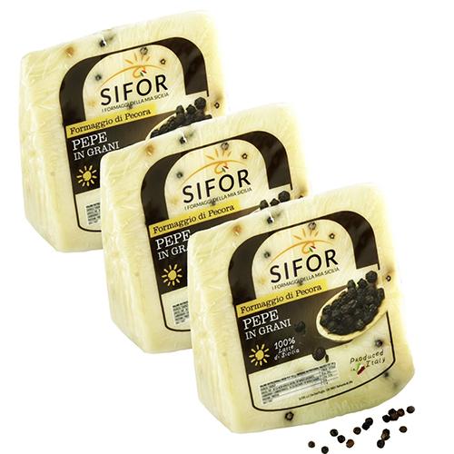 Sifor Pecorino Pepato with Black Pepper Cheese Wedge, 14.8 oz [Pack of