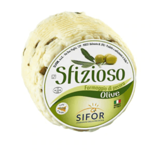 Sifor Sfizioso Primo Sale Sicilian Pecorino with Olives Fresh Wheel, 1 Lbs Cheese Sifor