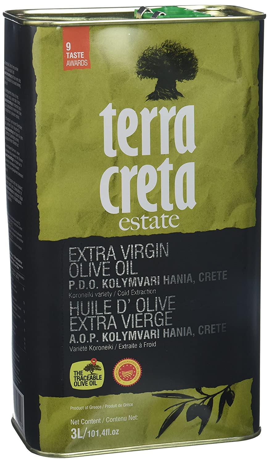 Terra Creta Estate Greek Pure 100% Cold Extracted Extra Virgin Olive Oil  PDO, 3 Liter