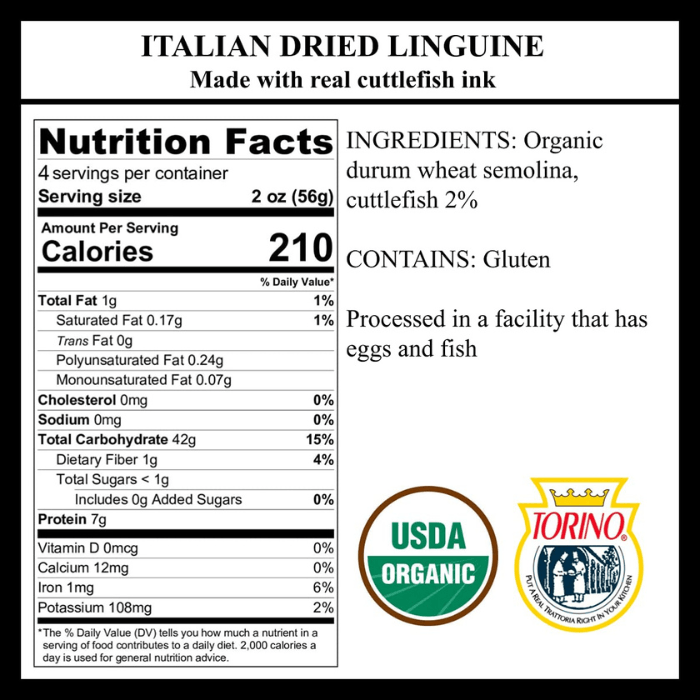 Torino Organic Cuttlefish Linguine Pasta, 8.8 oz Pasta & Dry Goods Torino 