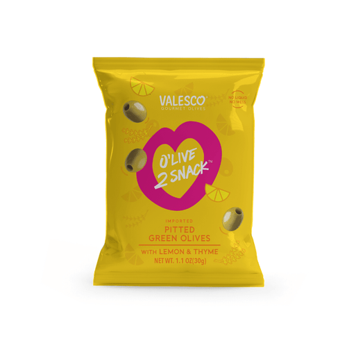 Valesco Lemon and Thyme Pitted Green O'lives 2 Snack, 1.1 oz Olives & Capers Valesco