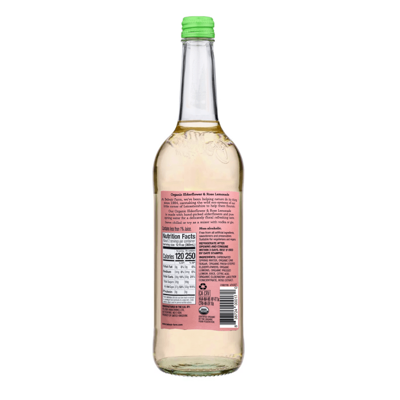 Belvoir Organic Elderflower and Rose Lemonade, 25.4 oz For The Bar Belvoir 