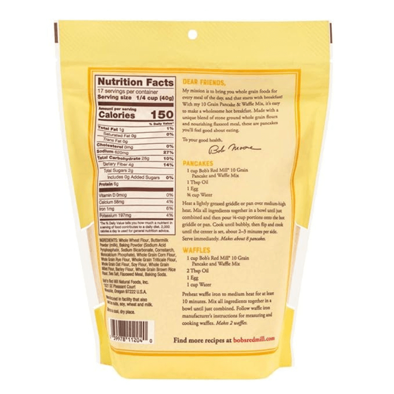 [Best Before: 11/07/2025] Bobs Red Mill 10 Grain Pancake & Waffle Mix Whole Grain, 24 oz Pasta & Dry Goods Bob's Red Mill 