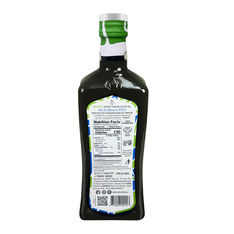 Bono PDO Sicilian Val Di Mazara Organic Extra Virgin Olive Oil, 16.9 oz Oil & Vinegar Bono 