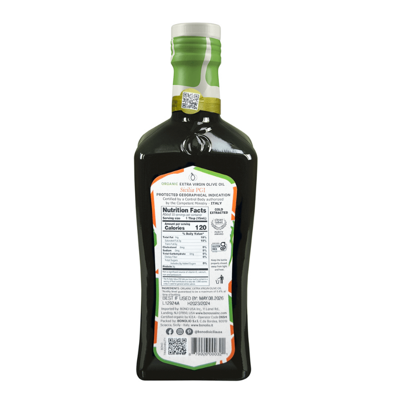 Bono Sicilia PGI Organic Sicilian Extra Virgin Olive Oil, 16.9 oz Oil & Vinegar Bono 