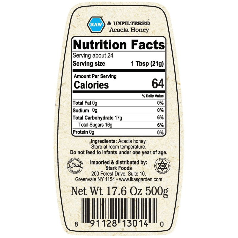 Ika’s Garden Kosher Acacia Raw Honey, 17.6 oz Pantry Ika’s Garden 
