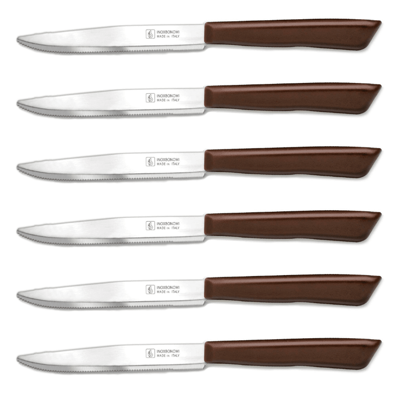 Inoxbonomi Italian Table Stainless Steel Steak Knife 11 cm Brown, Set of 6 Home & Kitchen Inoxbomi 