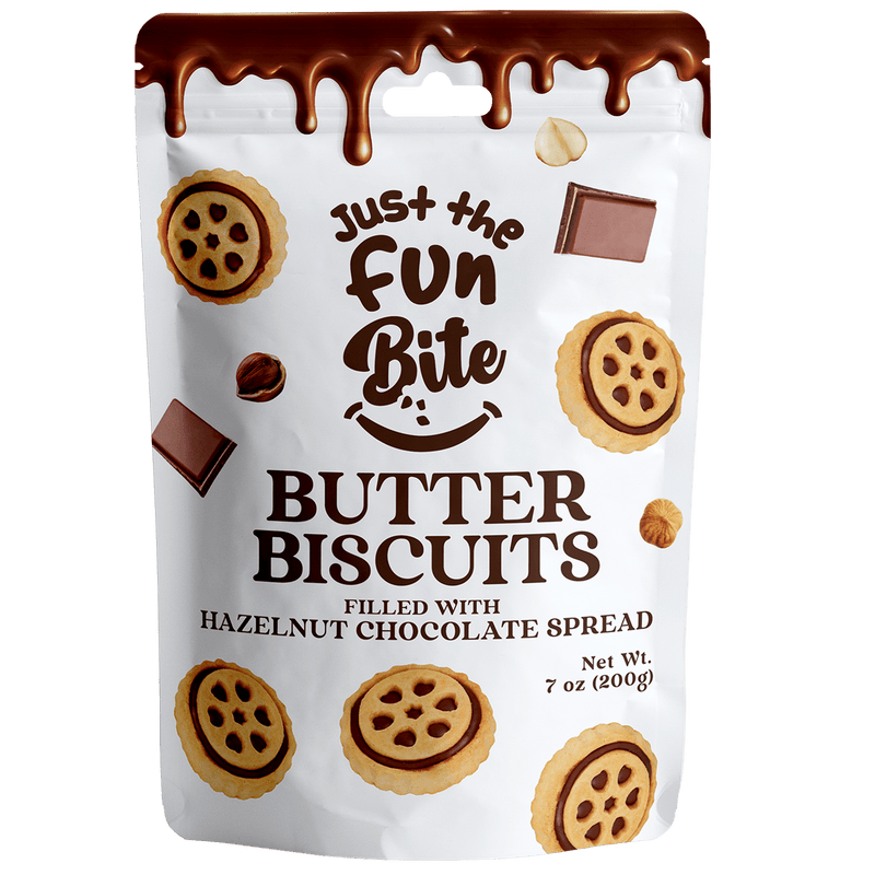 Just The Fun Bite Butter Biscuits Filled with Hazelnut Chocolate Spread, 7 oz Sweets & Snacks Just The Fun Part 