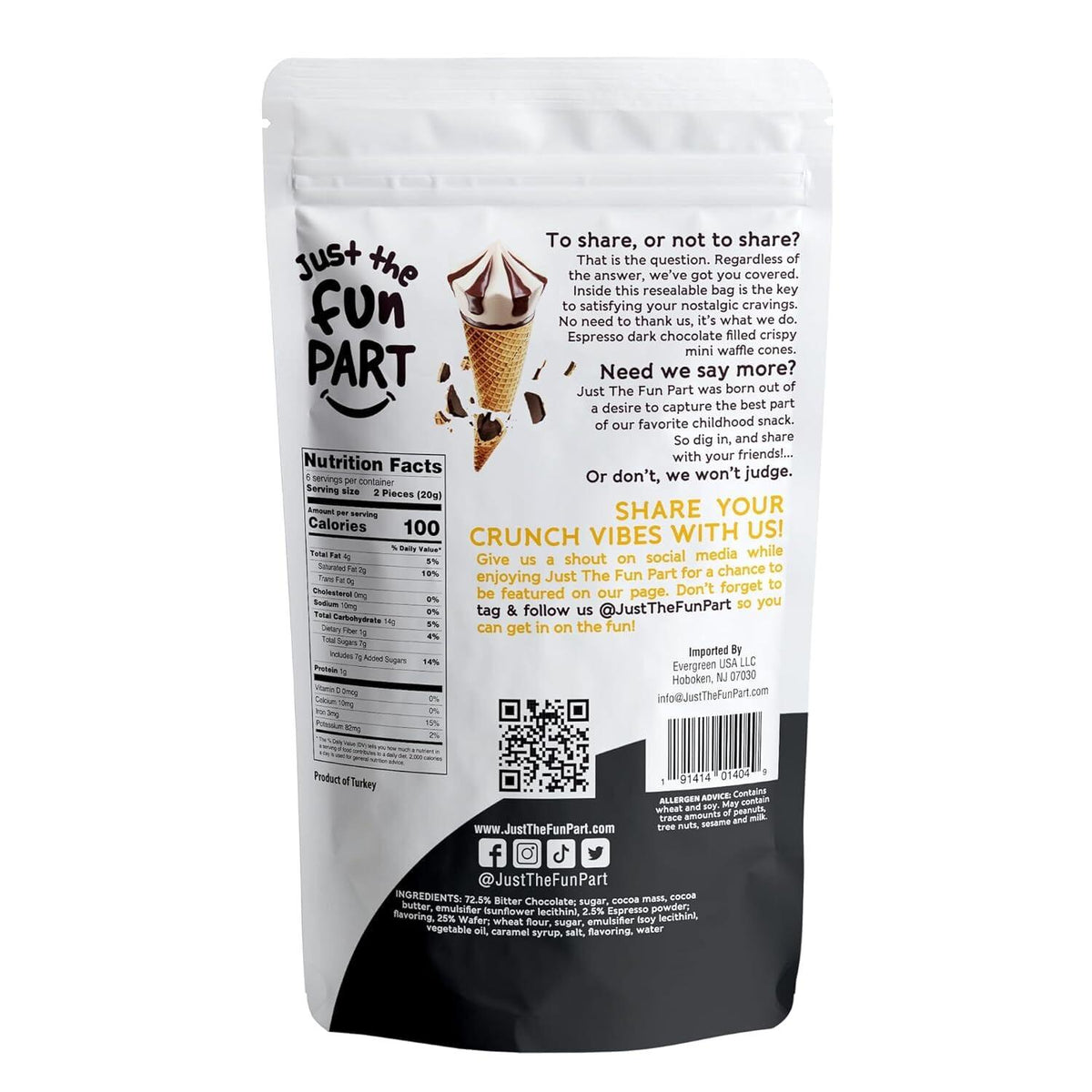 Just the Fun Part Espresso Dark Chocolate Waffle Cones, 4.3 oz