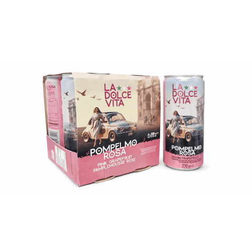 La Dolce Vita Pink Grapefruit Soda Cans, 4 Pack.