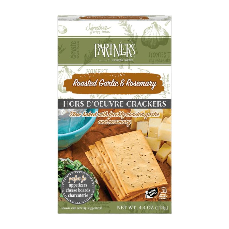 Partners Hors d'Oeuvre Roasted Garlic & Rosemary Crackers, 4.4 oz Sweets & Snacks Partners 