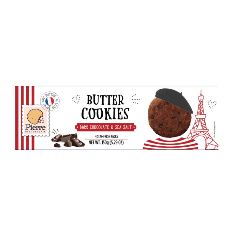 Pierre Biscuiterie Dark Chocolate and Sea Salt French Pure Butter Cookies, 4.4 oz Sweets & Snacks Pierre Biscuiterie 