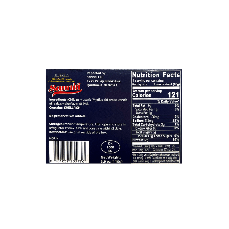 Sanniti Smoked Mussels in Oil, 3.9 oz Seafood Sanniti 