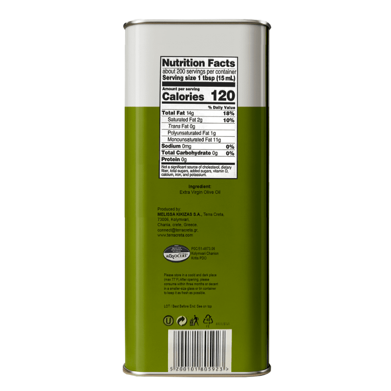 Terra Creta Greek Extra Virgin Olive Oil PDO, 3 Liter