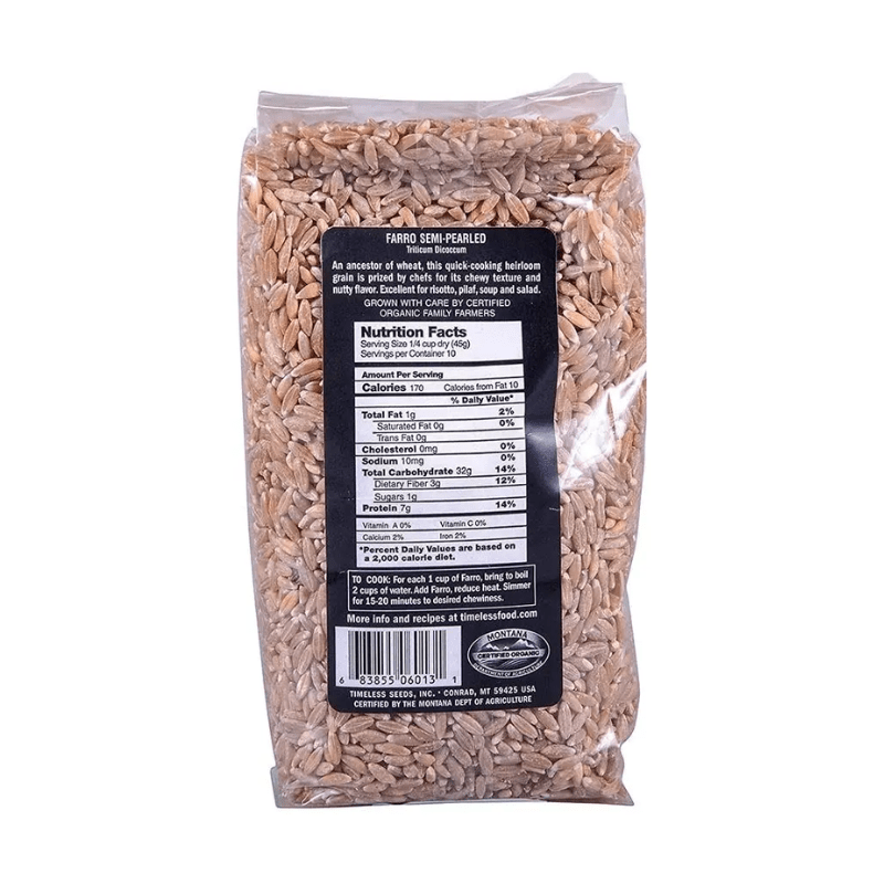 Timeless Natural Foods Organic Semi Pearled Farro, 16 oz Supermarket Italy