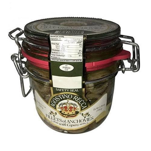 Agostino Recca Anchovy Fillets with Capers in Olive Oil, 8.1 oz Seafood Agostino Recca 