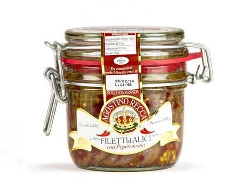 Agostino Recca Hot Anchovies Fillets in olive oil - Jar 8.1 oz