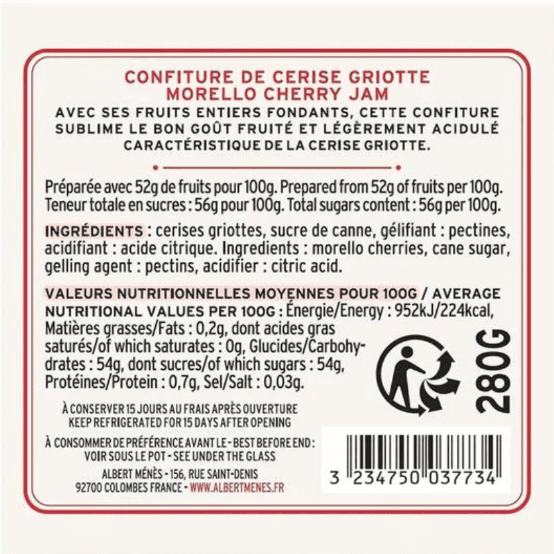 Albert Menes Morello Cherry Gourmet Jam, 9.9 oz Pantry Albert Menes 