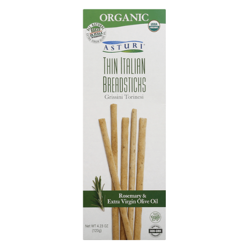 Asturi Organic Thin Italian Breadsticks with Rosemary & Extra Virgin Olive Oil, 4.23 oz Sweets & Snacks Asturi 