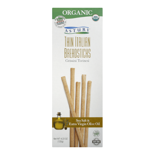 Asturi Organic Thin Italian Breadsticks with Sea Salt & Extra Virgin Olive Oil, 4.23 oz Sweets & Snacks Asturi 