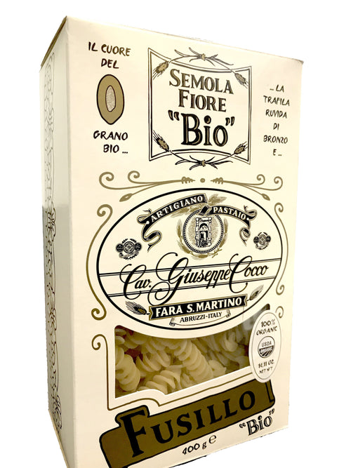Organic fusilli pasta from Italy