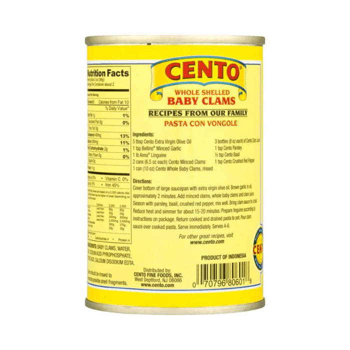Cento Whole Shelled Baby Clams, 10 oz Seafood Cento 