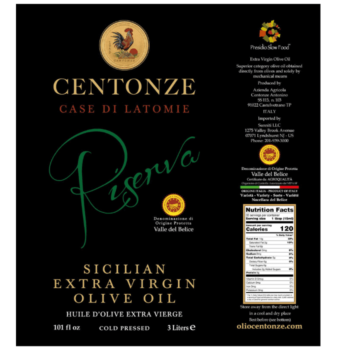Centonze Valle Del Belice DOP Extra Virgin Olive Oil, 3 Liters