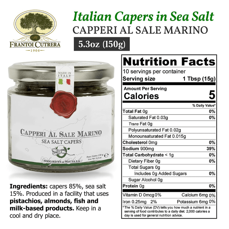 Frantoi Cutrera Segreti di Sicilia Capers in Sea Salt Jar, 5.3 oz Olives & Capers Frantoi Cutrera 