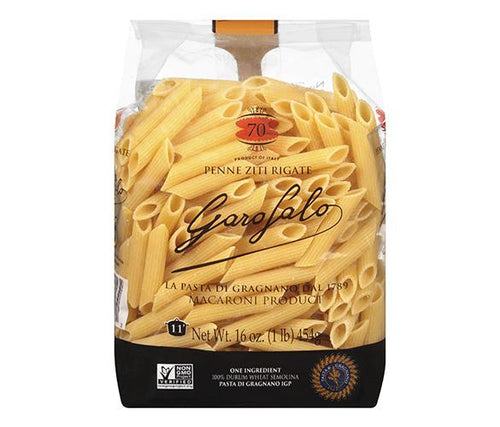 Authentic Italian penne ziti rigate pasta.