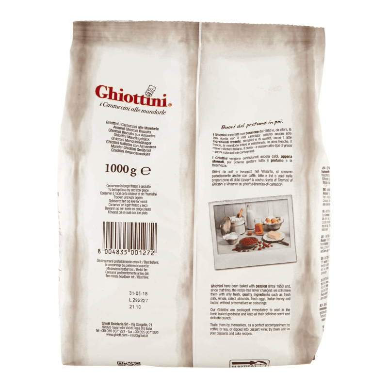 Ghiott Ghiottini Cantuccini alle Mandorle Almond Biscotti, 2.2 Lbs Supermarket Italy