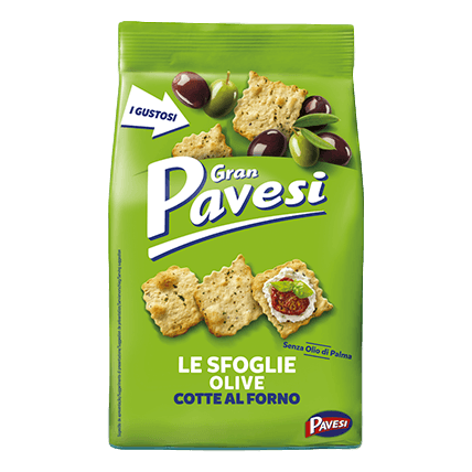 Gran Pavesi Sfoglie Black and Green Olives Oven Baked Crackers, 5.64 oz