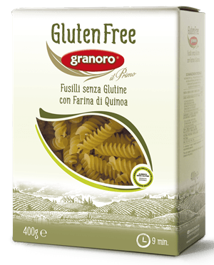 Gluten-free fusilli pasta made from corn flour, rice flour, and quinoa flour.