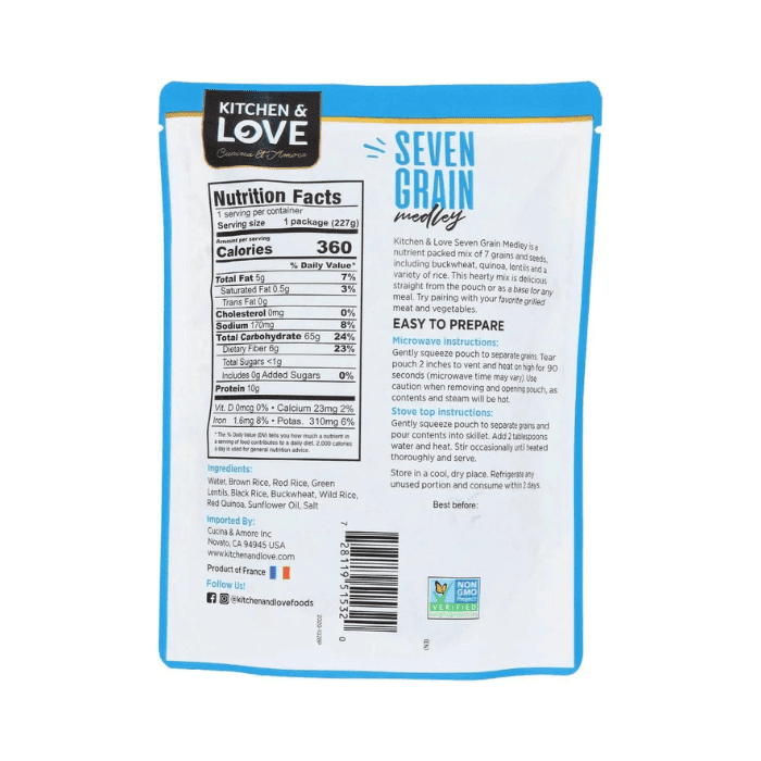 Kitchen & Love Ready to Heat Seven Grain Medley Rice, 8 oz Pasta & Dry Goods Kitchen & Love 
