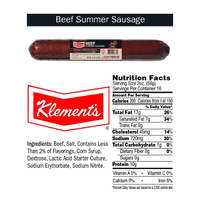 Klement’s Beef Summer Log, 2 Lbs [Refrigerate After Opening] Meats Klement's 