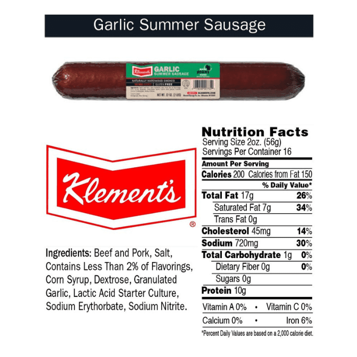 Klement’s Garlic Pork & Beef Summer Log, 2 Lbs [Refrigerate After Opening] Meats Klement's 
